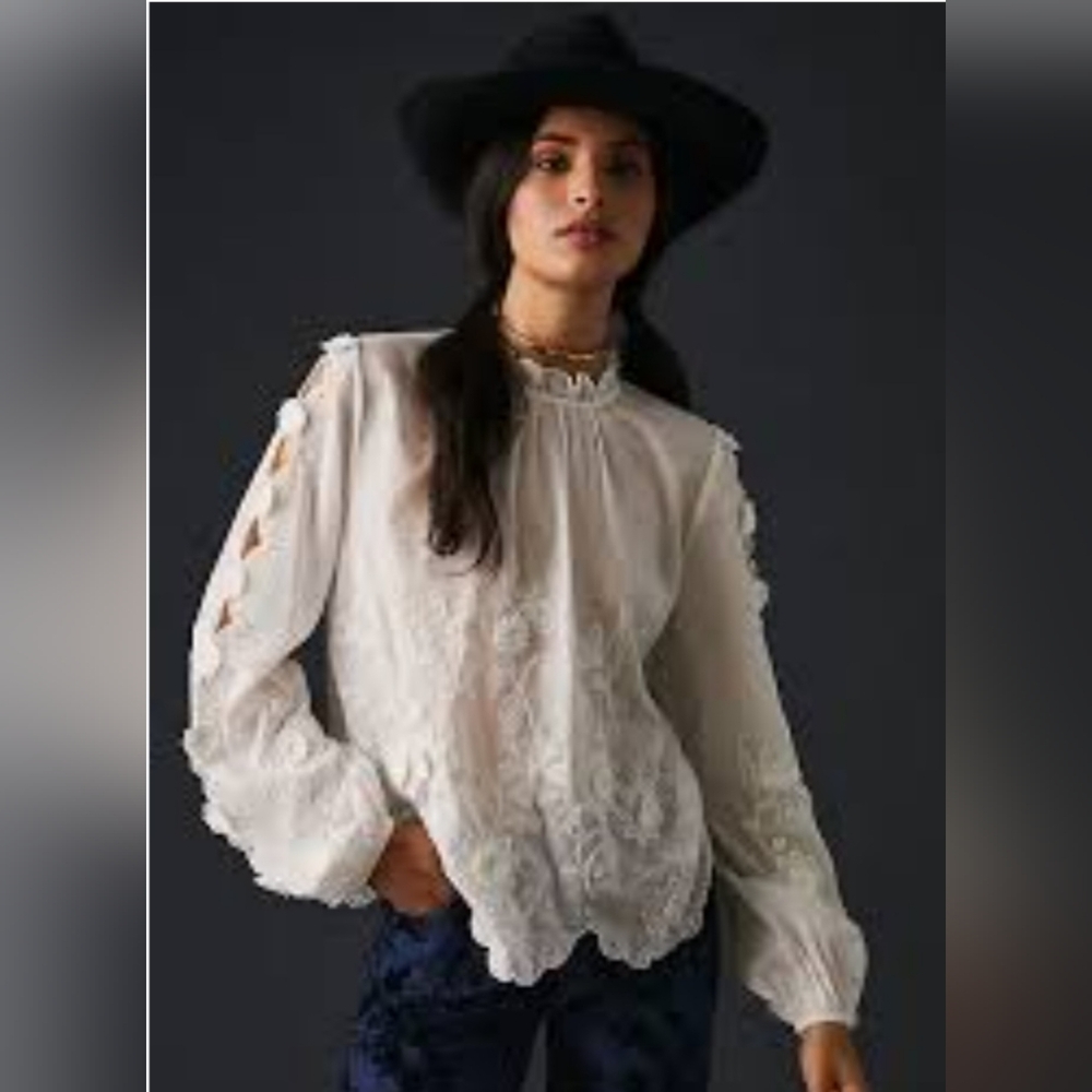 NWT Anthropolgie Elegant White Lace Blouse SZ S